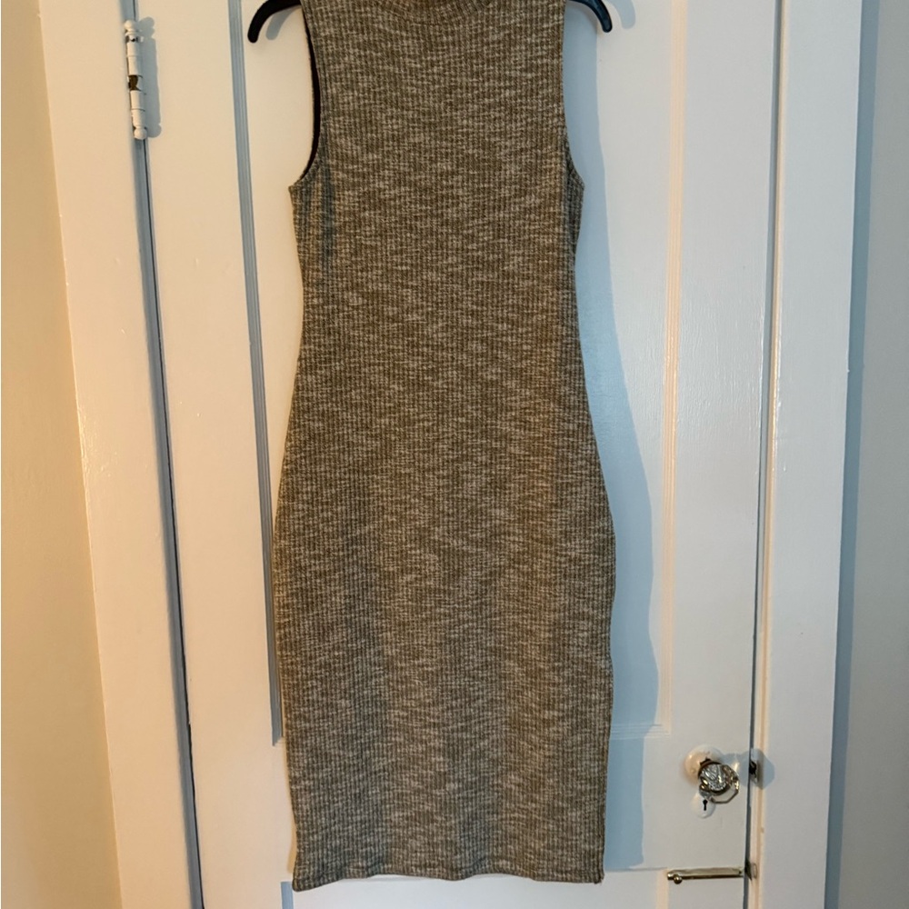 Sage brown Sleeveless Mock Neck Midi Dress